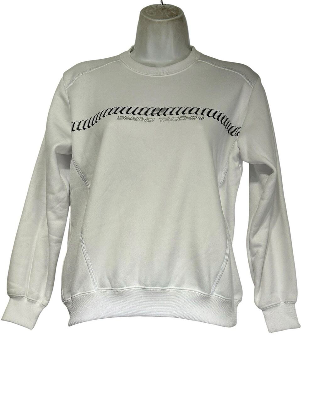 Sergio Tacchini White Graphic Crewneck Sweatshirt cropped Pullover Youth Size 10